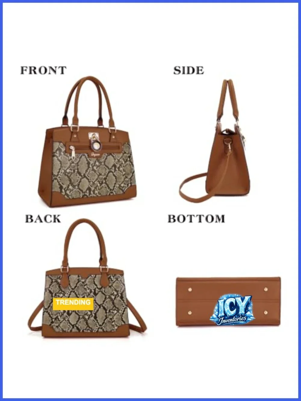 Vegan Leather Satchel Tote with RFID Wallet - Top Handle Handbag Set